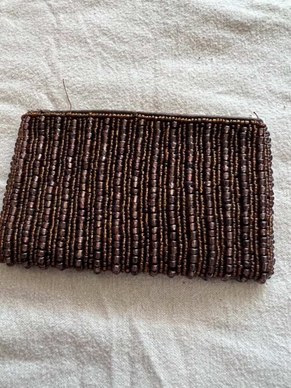Vintage Style Brown Beaded Zipper Coin Pouch Purse Wallet 5.5x3 inches